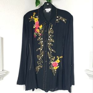 Studio X Black Floral Embroidery Beads Peplum Hemline sz Medium